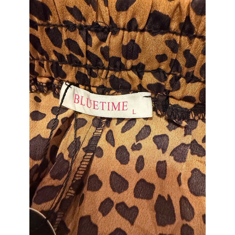 Bluetime Women’s Leopard Cheetah Print Brown Black Elastic Waste Maxi Skirt L - Picture 8 of 12
